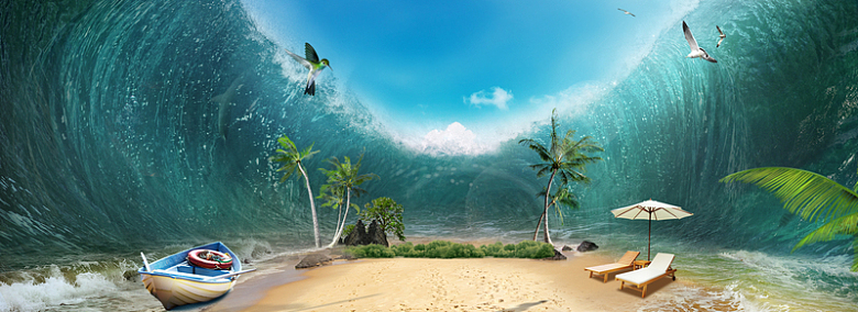 夏季海浪合成海报