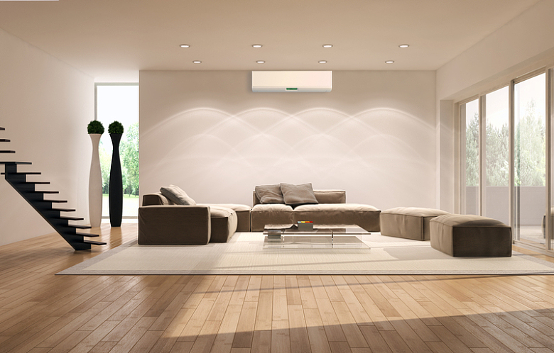 客厅沙发家具与壁挂式空调背景素材