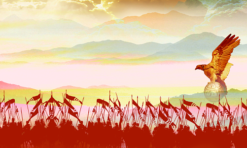 png红色中国风简约擂鼓战旗大会海报背景素材(3733x2100)png古代战争