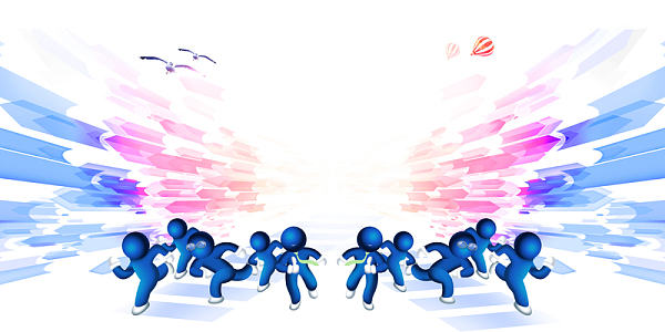 蓝色小人奔跑吧青春少年海报背景素材