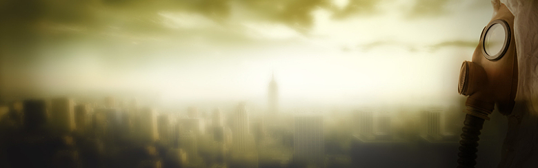 城市雾霾阴暗压抑灰绿色海报背景