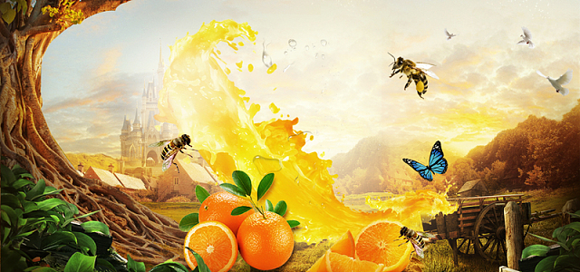 创意合成夏日饮料果汁海报背景