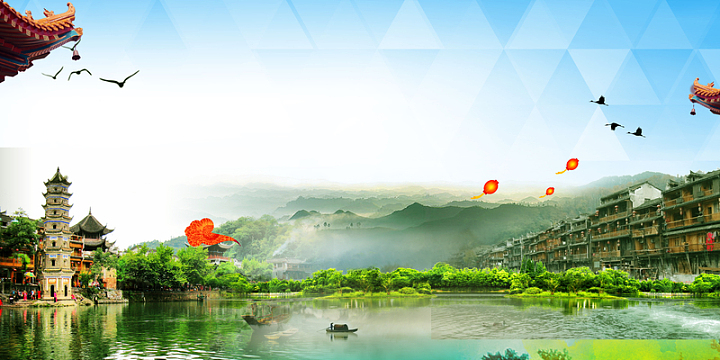 美丽凤凰古城文化旅游海报背景素材