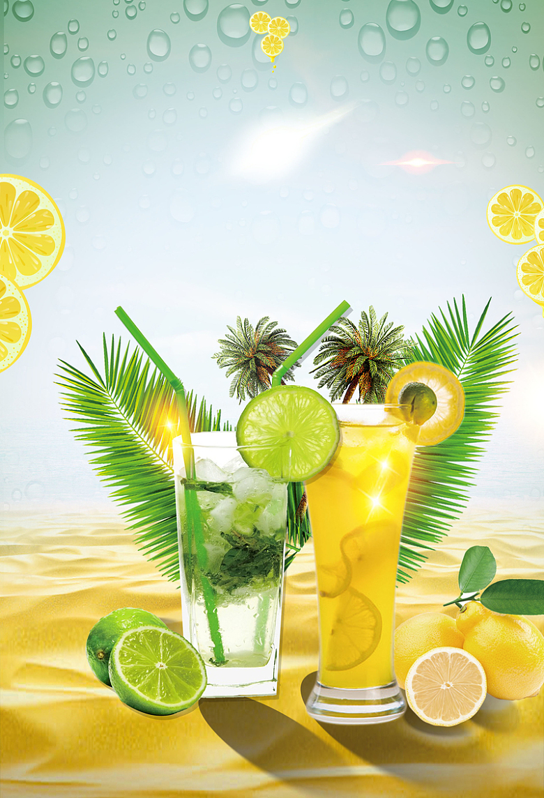 青柠汁夏季饮品海报背景素材