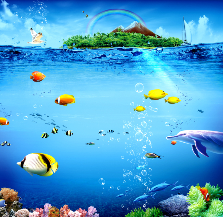 海底,世界,捕鱼,海洋,海水,鱼类,蓝色,唯美,达人,海报,背景,素瞇