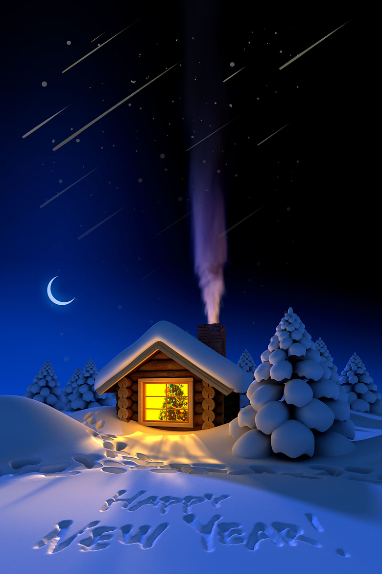 星星月亮唯美雪景平安夜海报背景素材