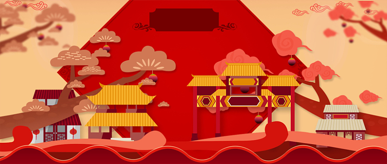 中国风春节卡通建筑背景素材