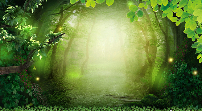 绿光森林背景素材-绿光森林背景图片元素-觅元素