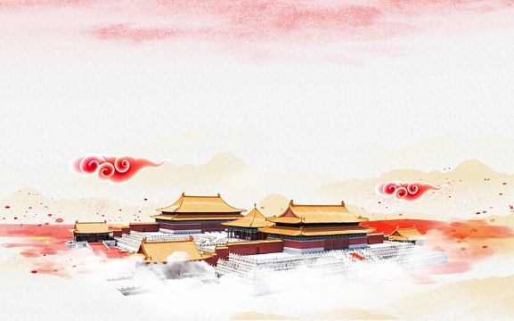 大气水彩故宫欢度十一国庆