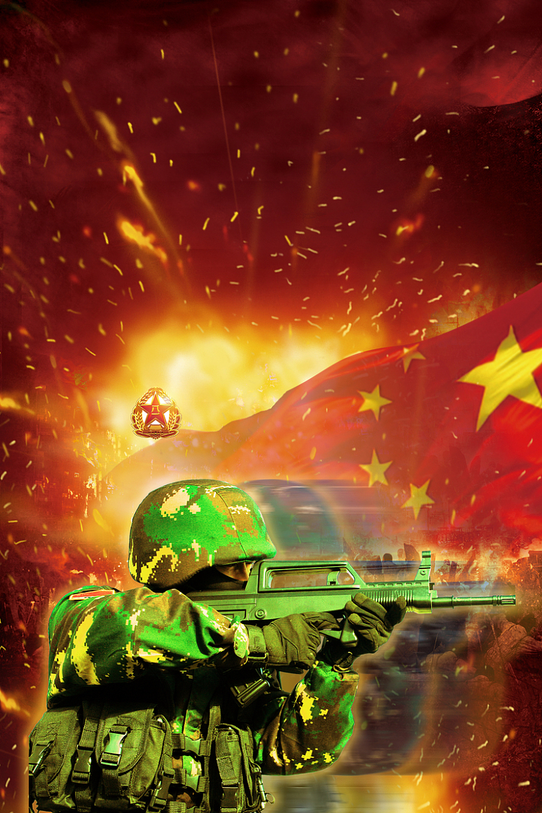 八一建军节战士士兵大气红色背景图片免费下载_觅元素