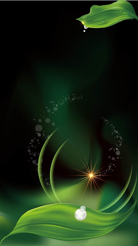 绿色渐变绿叶珍珠光点h5背景