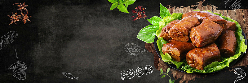 黑色手绘鸭脖熟食大集合电商banner