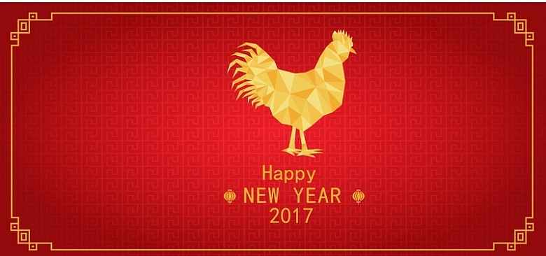 大红中国风背景金黄雄鸡国际新年