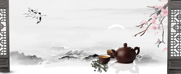 中国茶文化简约桃花中国风背景