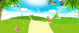 春游踏青自驾游卡通童趣蓝色banner