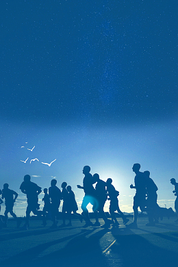 蓝色扁平化人物全民马拉松运动海报