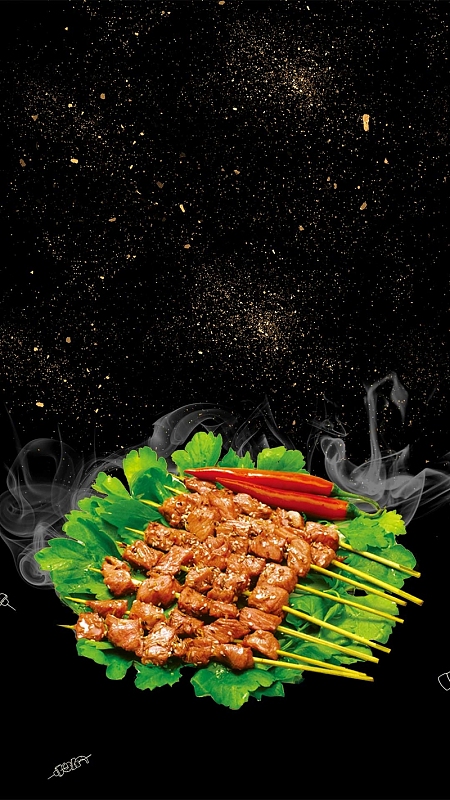 黑色简约金粉烧烤烤串psd分层h5psdjpg烧烤餐饮美食创意海报psdjpg香