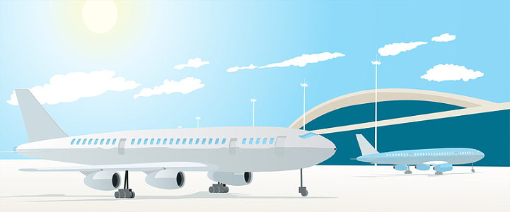 蓝色扁平化飞机场海报banner