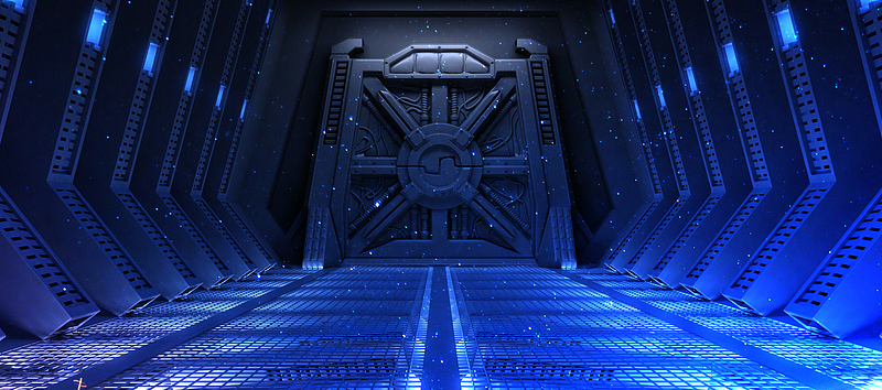 蓝色科幻传说通道设计背景