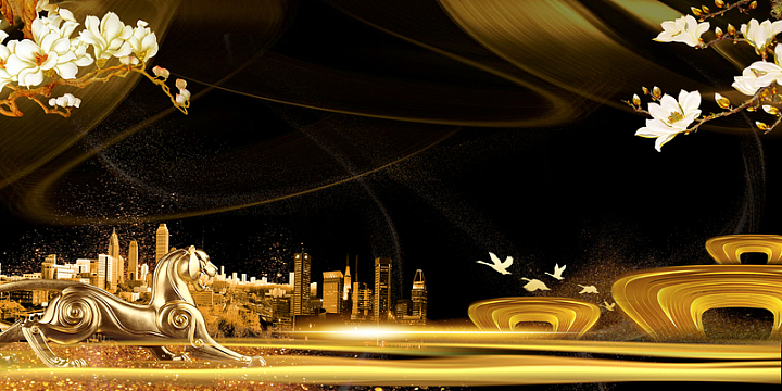 金色绚丽商机无限招商海报背景素材