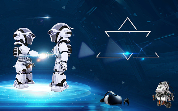 机器人蓝色背景海报png插画背景psdjpg创意科技智能机器人蓝色背景psd