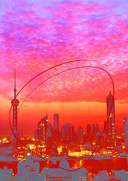 上海外滩晚霞城市夜景