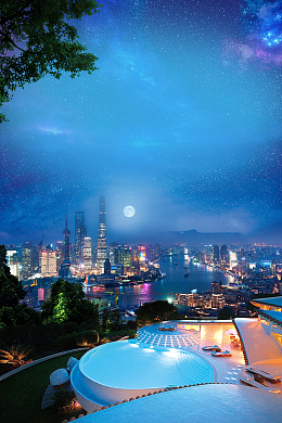 大气城市夜景房地产江景地产海报背景素材