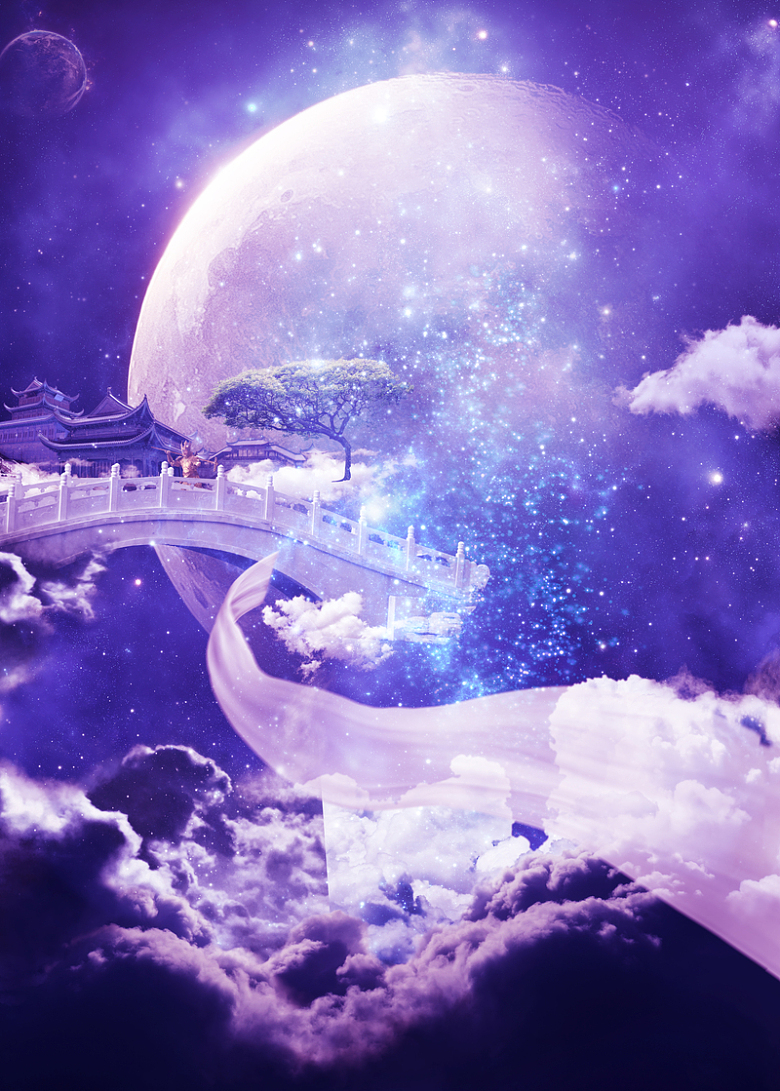 梦幻仙境月亮紫色背景素材