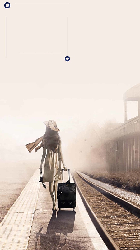 png推行李箱旅行美女行走背影图案(654x981)psdpng卡通手绘青春旅行