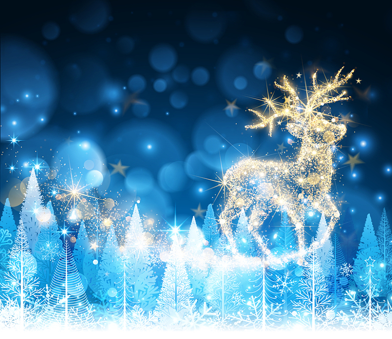 蓝色梦幻圣诞驯鹿矢量高清背景