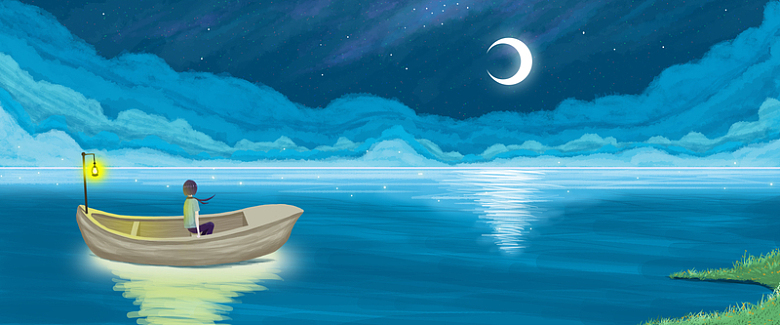 月光下的船插画banner