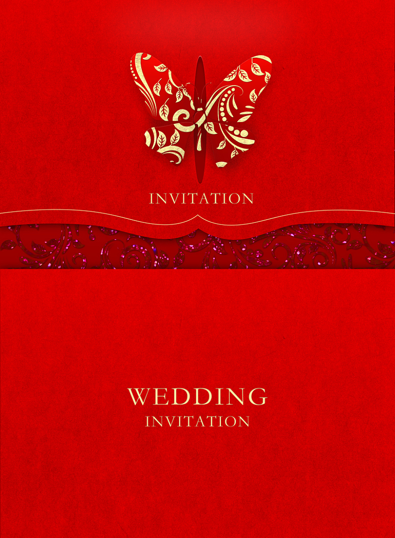 红色传统婚礼邀请函简约精致背景素材