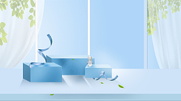 清新蓝色窗台化妆品海报背景psd