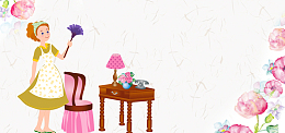 家政卡通灰色海报背景banner