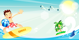 卡通创意手绘水上乐园海报背景素材