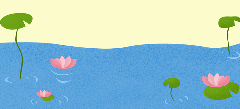 夏天夏至手绘卡通荷花池塘蓝色背景