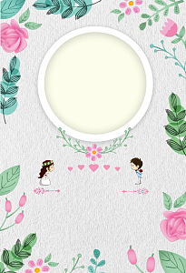 矢量卡通插画花卉新人婚礼卡片背景
