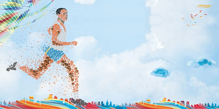 蓝色卡通校园运动会海报背景psd