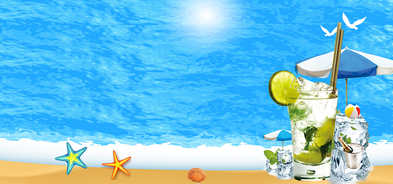 夏日酷暑柠檬冷饮冰爽蓝色背景
