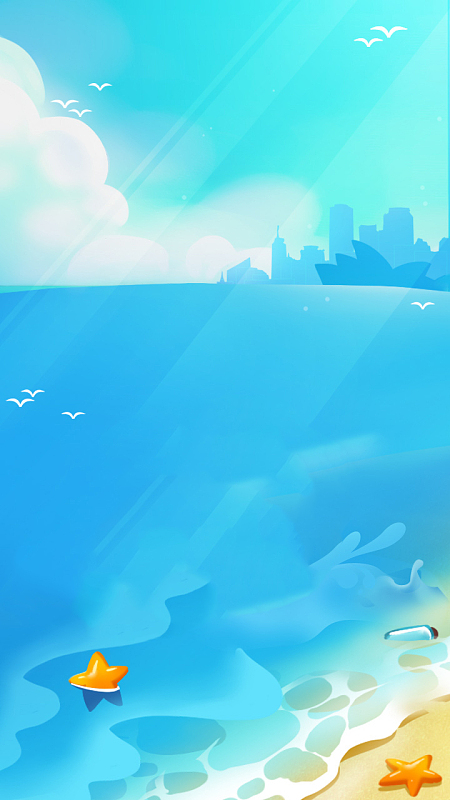 蓝色卡通海面卡通手绘背景素材图片