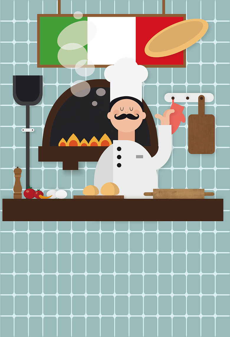 意大利主厨插画海报背景素材