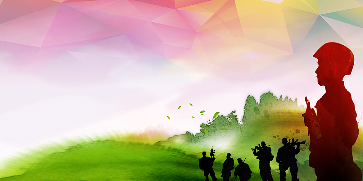 水彩军人国庆海报背景psd