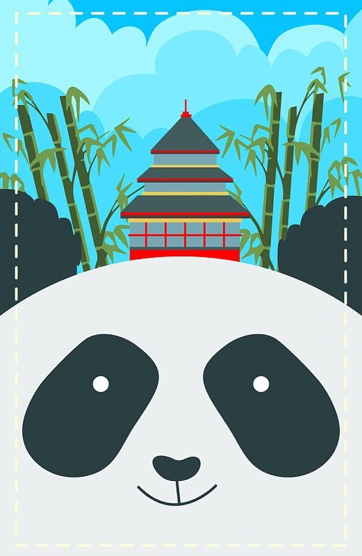 卡通手绘夏季暑假旅游四川熊猫背景素材