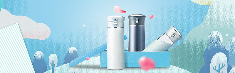 卡通保温杯蓝色手绘蓝色banner