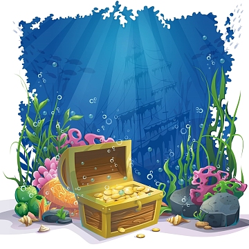 矢量卡通海底宝藏背景素材