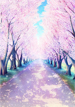 手绘樱花道路平面广告