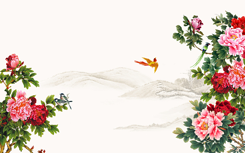 花开富贵背景墙海报背景素材