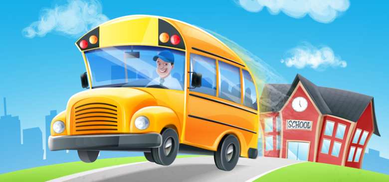 淘宝矢量学校教育校车司机卡通蓝天白云海报