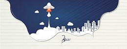 城市剪影简约卡通火箭加速banner