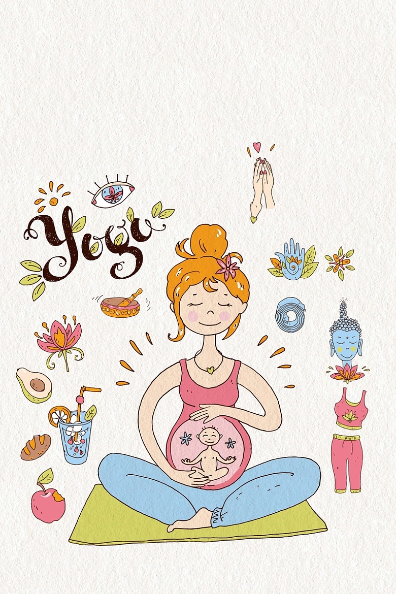 卡通手绘孕妇瑜伽海报背景